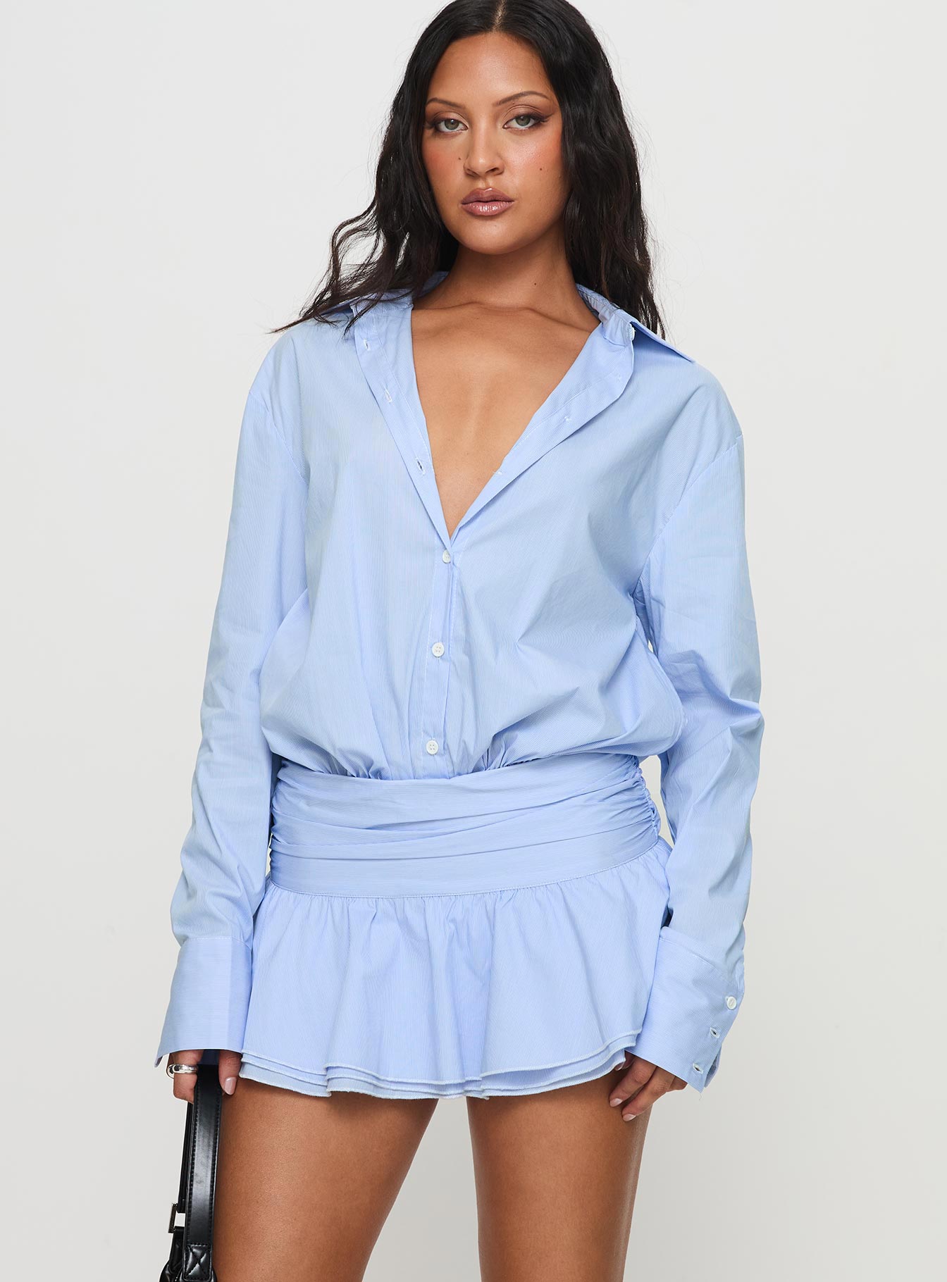 Alessia™ | Ruched Mini Shirt Dress