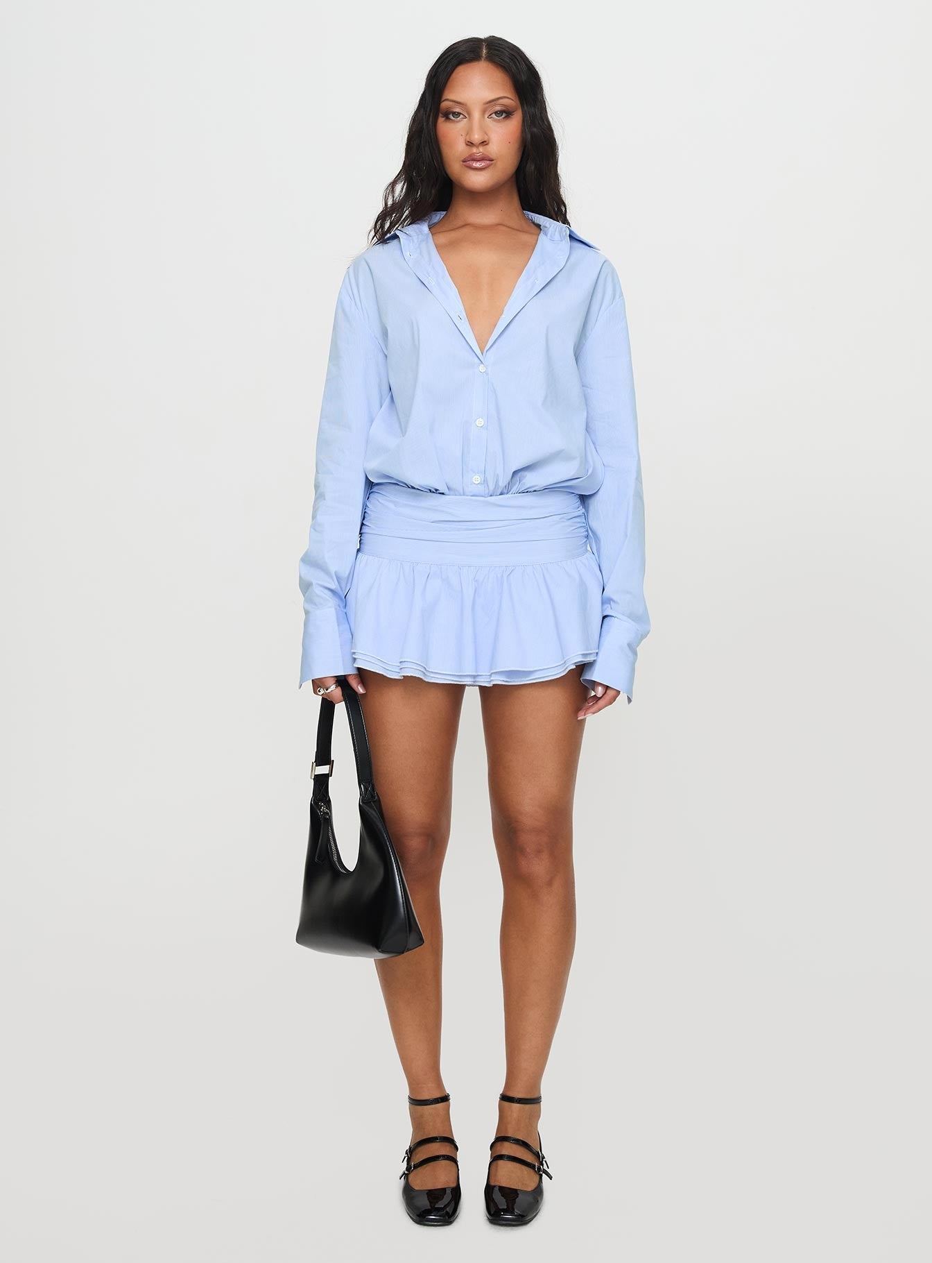 Alessia™ | Ruched Mini Shirt Dress