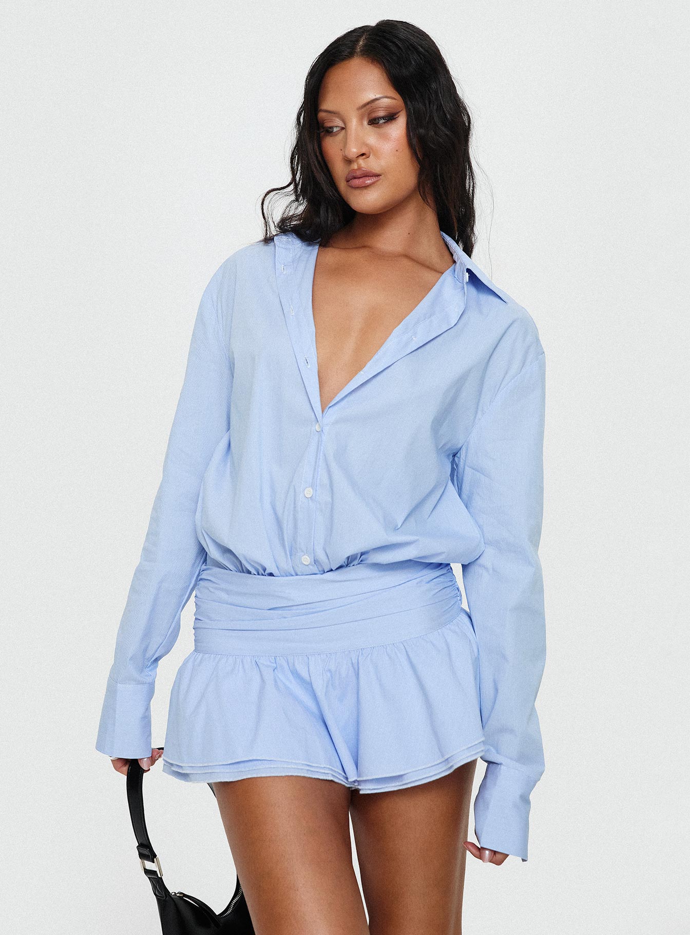 Alessia™ | Ruched Mini Shirt Dress