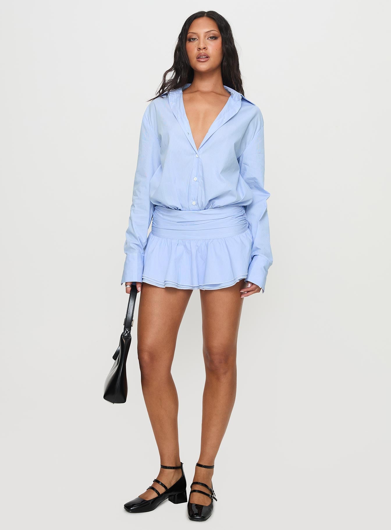 Alessia™ | Ruched Mini Shirt Dress
